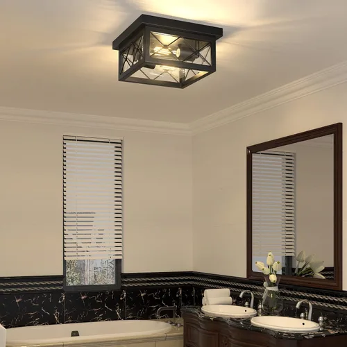 Miniatura 6 de Asnxcju Luminarias de Techo Estilo Granja para Montaje, Lámpara de Techo Empotrada Negra de 2 Luces con Pantalla de Vidrio Transparente, Lámpara