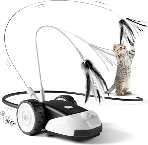 Miniatura 8 de CYROS Juguete interactivo 3 en 1 para gatos - Juguetes para gatos de ratón móvil automático de 2 velocidades para juego independiente con 2 piezas