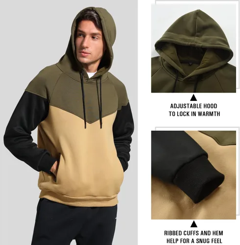 Miniatura 4 de Sudadera con capucha de forro polar de peso medio para hombre, casual, bloque de color, con bolsillos