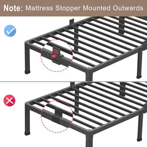 Miniatura 7 de ROIL Marcos de cama de 14 pulgadas con cabecera, tamaño individual XL, con agujeros para cabecero y patas de esquinas redondas, con sujetadores