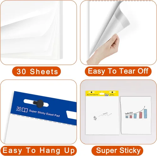 Miniatura 3 de Caballete súper pegajoso blanco, 25 x 30 pulgadas, papel de caballete autoadhesivo grande, 30 hojas/bloc, paquete de 4 para profesores, hombres