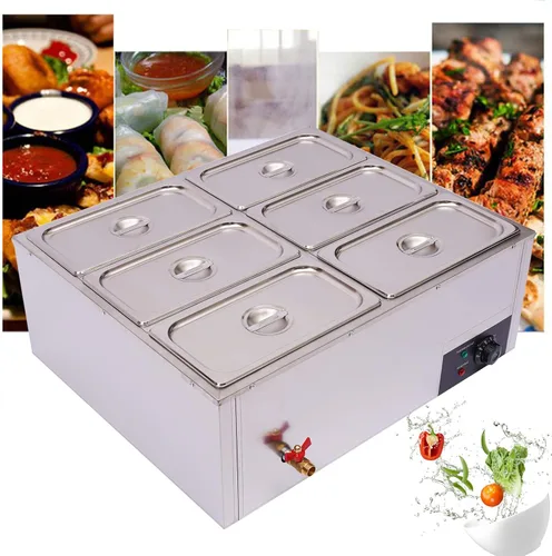 Miniatura 10 de Calentador de alimentos comercial de 6 bandejas con tapas, mesa de vapor eléctrica para calentar alimentos, 600 W, servidores y calentadores 6 Pan#2