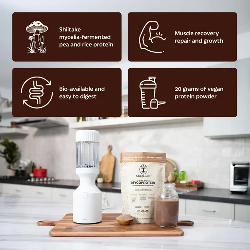 Miniatura 7 de Mycoprotein Mushroom Protein Powder, Chocolate Flavor, 20g Plant Based Protein per Serving, Reishi, Chaga, Lions Mane, Shiitake, Turkey Tail, Vegan