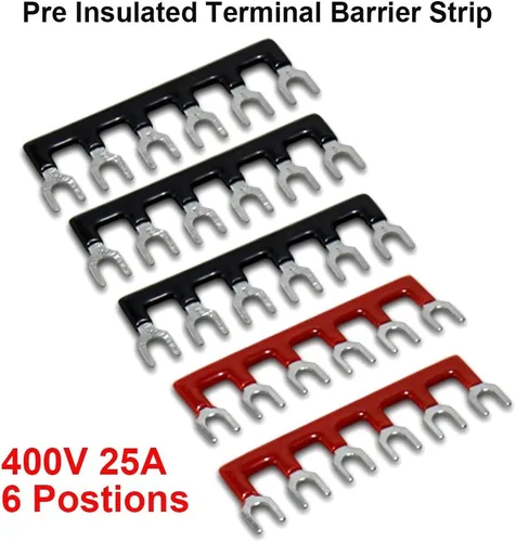 Miniatura 5 de 10 piezas (5 juegos) Bloques de tira de terminal de tornillo de 6 posiciones de doble hilera 600 V 25 A con cubierta + tira de barrera de terminales