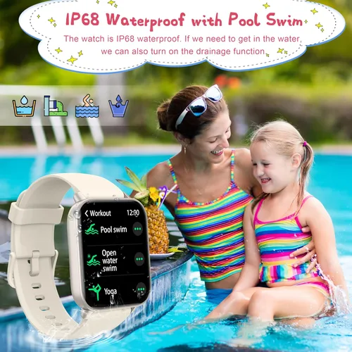 Miniatura 3 de KALINCO Reloj inteligente para niños, reloj inteligente impermeable IP68 para natación, reloj de seguimiento de actividad física de 1.8 pulgadas