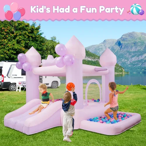 Miniatura 6 de Casa de Rebote Inflable de 9 Pies Rosa/Morada, Trampolín para Niños Pequeños Adecuado para Niños de 3-6 Años, Regalos de Fiesta
