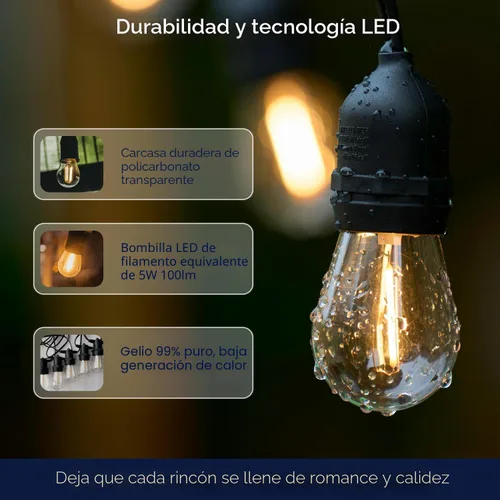 Miniatura 3 de Paquete de 15 bombillas LED de repuesto para exteriores FLSNT para luces de cadena, bombillas colgantes LED S14 para patio, jardín, base E26, 2200 K