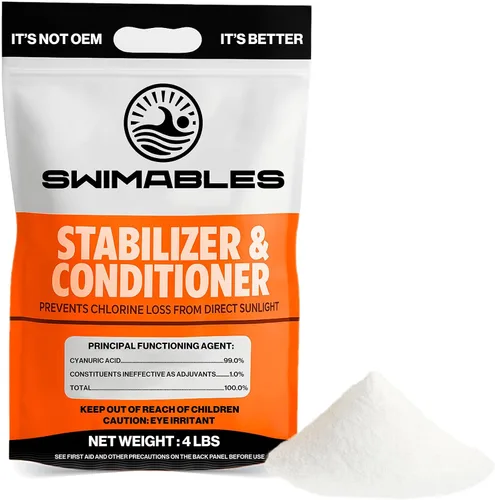 Swimables Estabilizador y acondicionador de piscina prémium de 4 libras, ácido cianúrico de máxima fuerza para piscinas, spa y agua salada, reduce