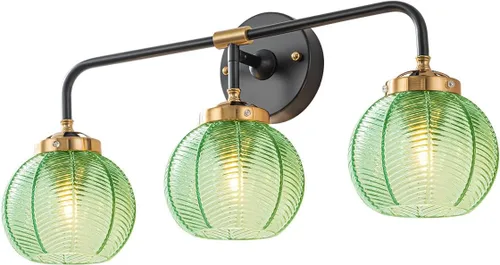 Miniatura 15 de Lámpara de tocador de baño de 3 luces, luz negra de montaje en pared con pantalla de vidrio verde, aplique de pared de mediados de siglo, lámpara