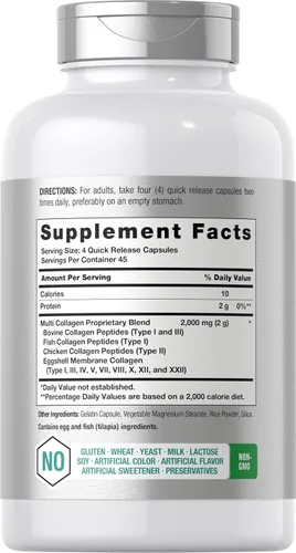 Miniatura 2 de Horbäach Proteína de colágeno múltiple 2000 mg 180 cápsulas Colágeno hidrolizado tipo I, II, III, V, X Apto para dieta cetogénica y paleo, sin