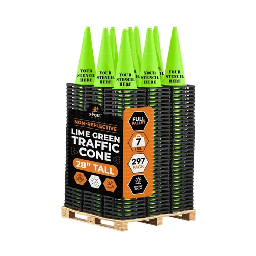 Miniatura 17 de Xpose Safety Cono de tráfico verde lima de 28 pulgadas, paquete de 4, cono de seguridad de PVC de alta calidad para estacionamiento, precaución