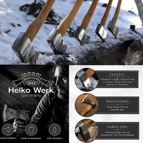 Miniatura 5 de 1844 Helko Werk Germany Hacha de explorador clásica, fabricada en Alemania, hacha de tala, hacha de corte, hacha de campamento, para talar árboles