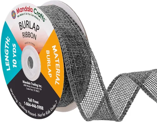 Miniatura 50 de Mandala Crafts Cinta de arpillera verde con alambre para corona, cinta de arpillera con alambre verde rústico de yute natural, 1 pulgada de ancho