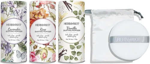 Miniatura 12 de Herb & Root Polvos corporales para espolvorear sin talco. Rosa, vainilla, sándalo, lavanda, jazmín y sets de regalo (tamaño completo, rosa)