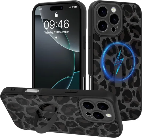 Miniatura 23 de Funda diseñada para iPhone 17 Pro Max con soporte plegable y correa para dedos, bonito patrón de lazo de corazón de flor rosa para mujeres y niñas