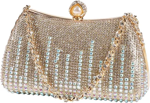 Miniatura 10 de Dreubea Bolso de noche con diamantes de imitación para mujer con cadena brillante