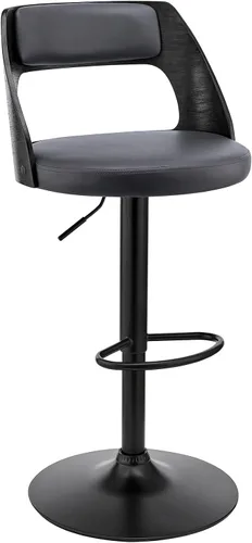 Miniatura 13 de Armen Living Paulo Taburete giratorio ajustable de piel sintética y madera negra con base negra Crema/Negro