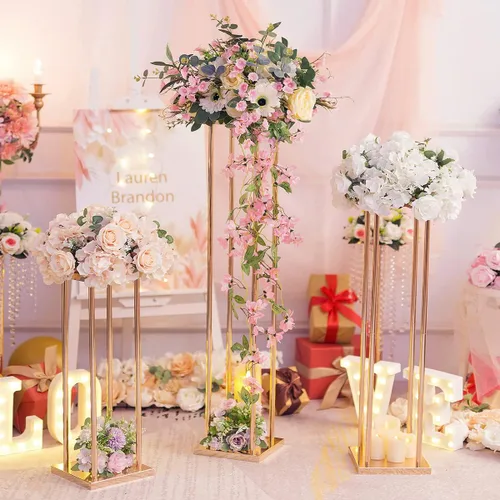Miniatura 7 de Sziqiqi Jarrones de columna, centros de mesa de boda para mesas con platos, decoración de boda de 2 pies para ceremonia, moderno, rectangular