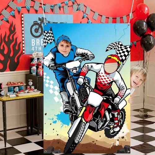 Miniatura 7 de PANTIDE Cartel de fondo para puerta de fotos de motocross, fondo grande de satén para fotografía de cara, decoración de motocross, decoración