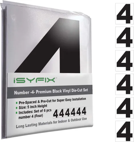 Miniatura 24 de iSYFIX Calcomanías de vinilo negro con el número 7 (siete), paquete de 6 calcomanías autoadhesivas de 7 pulgadas, calcomanías troqueladas y Negro