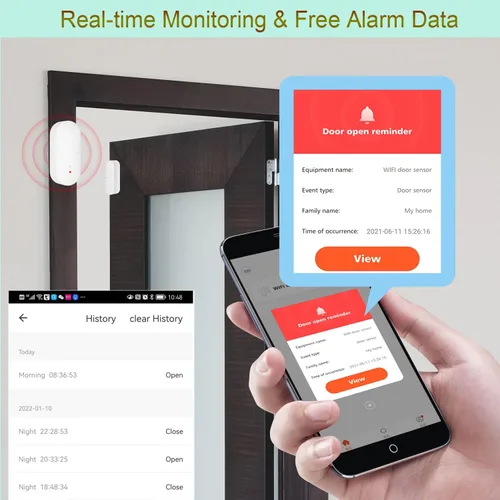 Miniatura 4 de Sensor WiFi para puerta y ventana: sensor de contacto inalámbrico con alertas de notificación de aplicaciones gratuitas, sensor de puerta