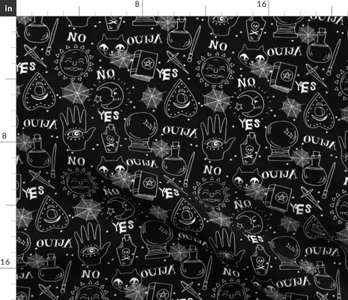 Miniatura 2 de Spoonflower Tela – Ouija, Halloween, octubre, otoño, negro, blanco, espeluznante, fantasma, calabaza impresa en tela de algodón de la firma