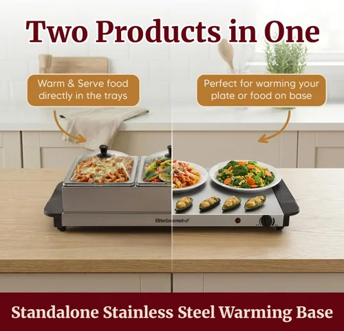 Miniatura 4 de Elite Gourmet EWM-6171 - Servidor de buffet con control de temperatura, calentador de alimentos, 3 bandejas triples de 2.5 cuartos de galón, tapas