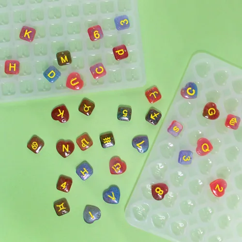 Miniatura 6 de 96 moldes de resina con agujero, moldes de resina con números del alfabeto AFUNTA de silicona, moldes de silicona con forma de corazón, moldes