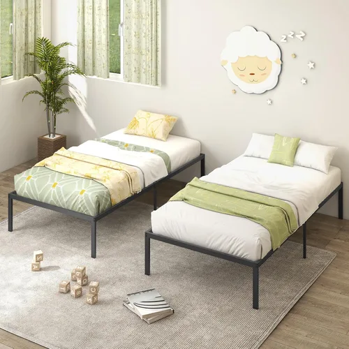 Miniatura 5 de KOMFOTT Base de cama de plataforma metálica de tamaño individual de 14 pulgadas, base de cama metálica resistente con espacio de almacenamiento