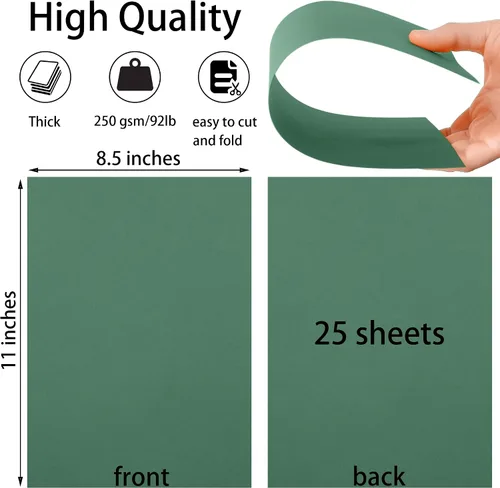 Miniatura 2 de 25 hojas de papel de cartulina verde oscuro 8.5'' x 11'', 250 g/m²/92 lb papel grueso para álbum de recortes, invitaciones, impresión y tarjetas
