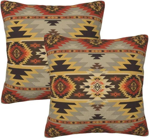 Miniatura 19 de Juego de 2 fundas de almohada de estilo étnico vintage, estampado geométrico azteca, étnico, tribal, para dormitorio, sala de estar, sofá
