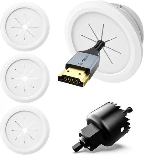 Miniatura 8 de VCELINK Ocultador de cable de TV para TV montado en la pared, paquete de 4 mini ojales negros de 2.36 pulgadas (2.362 in) para organizar cables