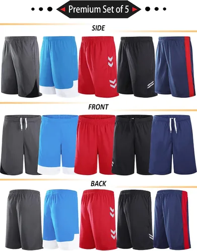 Miniatura 23 de Liberty Imports Paquete de 5 pantalones cortos de baloncesto atléticos de secado rápido para hombre, entrepierna de 9 pulgadas con bolsillos, ropa