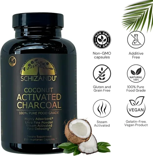 Miniatura 2 de Cápsulas de carbón vegetal activado y coco, orgánico, 210 unidades, alimento desintoxicante, no transgénico, para desintoxicación, blanqueamiento