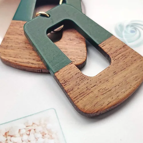 Miniatura 3 de COIRIS Pendientes colgantes de aro empalmados de resina de madera natural para mujer