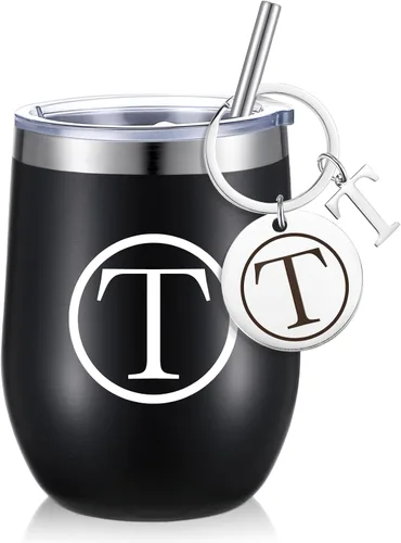 Miniatura 15 de Dandat - Vaso de vino personalizado con llavero de 12 onzas, taza de viaje de acero inoxidable negra con tapa y popote para empleados, profesores