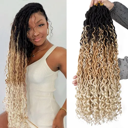 Miniatura 16 de Extensiones de cabello sintético de ganchillo de 24 pulgadas con extremos rizados, extensiones de cabello sintético con extremos rizados, trenzas