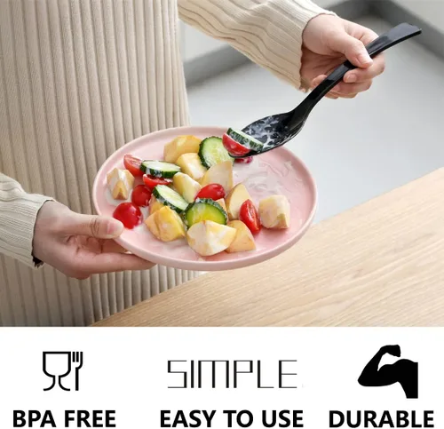 Miniatura 5 de Paquete de 60 cucharas de plástico negro para servir, juego a granel de 9 pulgadas, cubiertos desechables resistentes, utensilios resistentes al