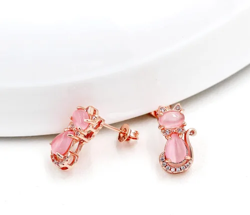 Miniatura 8 de Uloveido Linda forma de gato rosa CrystaL Studs Pendientes y collar colgante para niñas adolescentes Y404