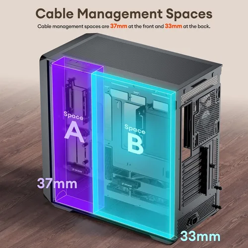 Miniatura 6 de Okinos Air Cross, Caja ATX de Madera de Nogal Genuina, Ventilador PWM de 3×140mm y Ventilador PWM Inverso de 2x120mm Preinstalado, Paneles de Malla