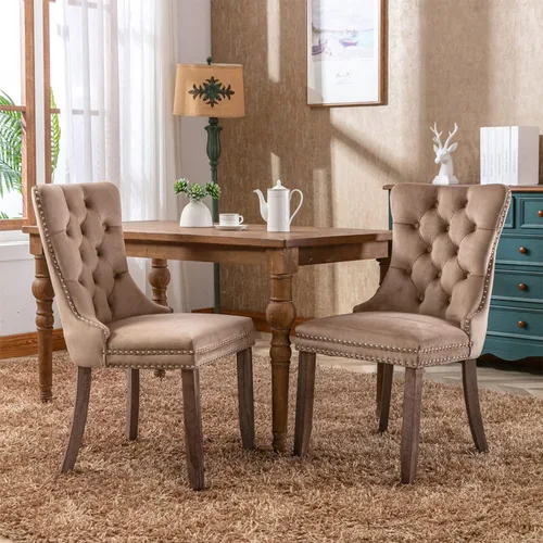 Miniatura 2 de Virabit Juego de 4 sillas de comedor de terciopelo, sillas de comedor tapizadas capitoné con respaldo de tachuelas y ribete de tirador de anilla