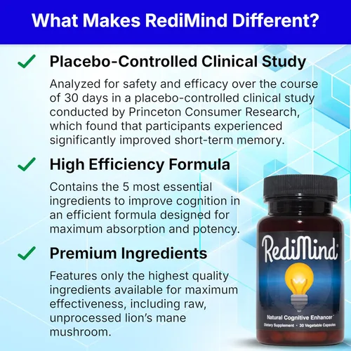 Miniatura 4 de RediMind - Suplemento Natural para Mejora Cognitiva en Cápsula - Sin GMO, Vegano, Sin Gluten