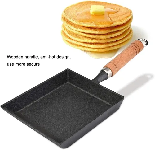 Miniatura 2 de Vikye Tamagoyaki - Sartén japonesa para tortilla/huevos, mini sartén de hierro para tortilla, sartén con mango de madera Tamagoyaki, funciona