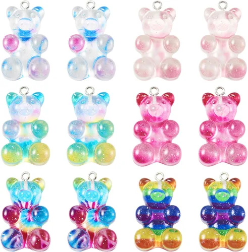 Miniatura 8 de Pandahall - 45 unidades de cabujones de oso gomoso de resina, coloridos dijes de oso de caramelo con parte trasera plana, dijes de uñas