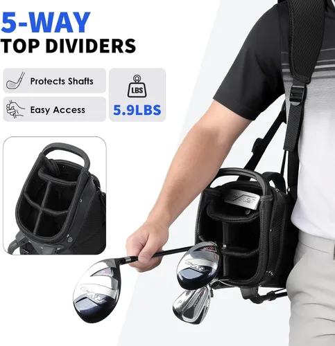 Miniatura 2 de Findway Bolsa de golf de 5 vías, bolsas de golf ligeras para hombres y mujeres con divisores de longitud completa, múltiples bolsillos acolchados