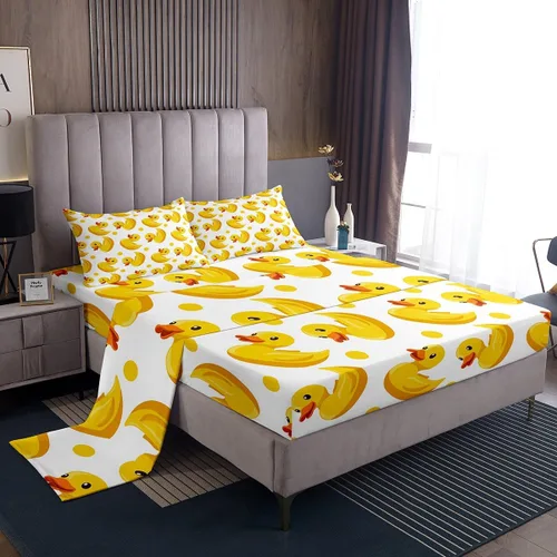 Miniatura 50 de Erosebridal Juego de sábanas para niños y niñas, diseño de pato amarillo, diseño de patos de dibujos animados, juego de ropa de cama de granja