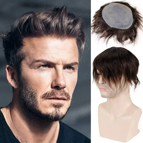 Miniatura 14 de Voloria Toupee para hombre ultra fina piel PU hombres postizo europeo virgen cabello humano reemplazo piezas 10x8inch 7 color marrón claro