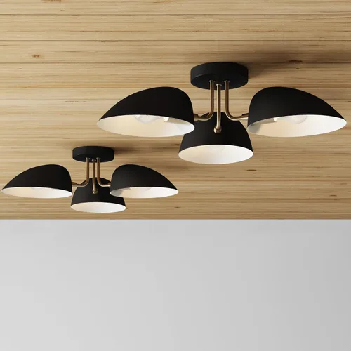 Miniatura 11 de Nathan James Argo - Lámpara de techo semi empotrada al ras, 3 luces, iluminación retro moderna con pantallas redondeadas blancas para pasillo, Latón