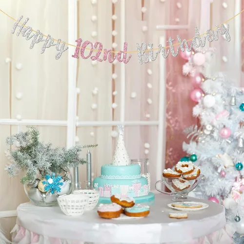 Miniatura 4 de Cartel de feliz cumpleaños número 102, pancarta para mujeres de 102 años, regalos de cumpleaños 102, decoraciones de guirnalda de fiesta de saludos