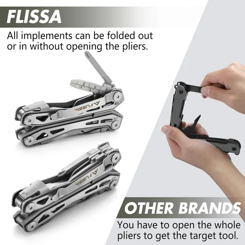 Miniatura 5 de FLISSA 16 en 1 Multiherramienta de Acero Inoxidable, Regalos para Hombres, Multiherramienta EDC con Cuchillo de Bolsillo, Alicates, Clip de Cintura